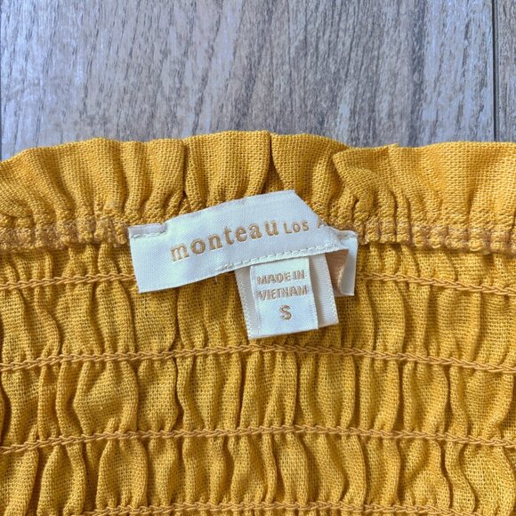 Monteau Linen Ruffled Smocked Yellow Crop Top Womens Small Boho Cottagecore Y2K - Picture 6 of 11